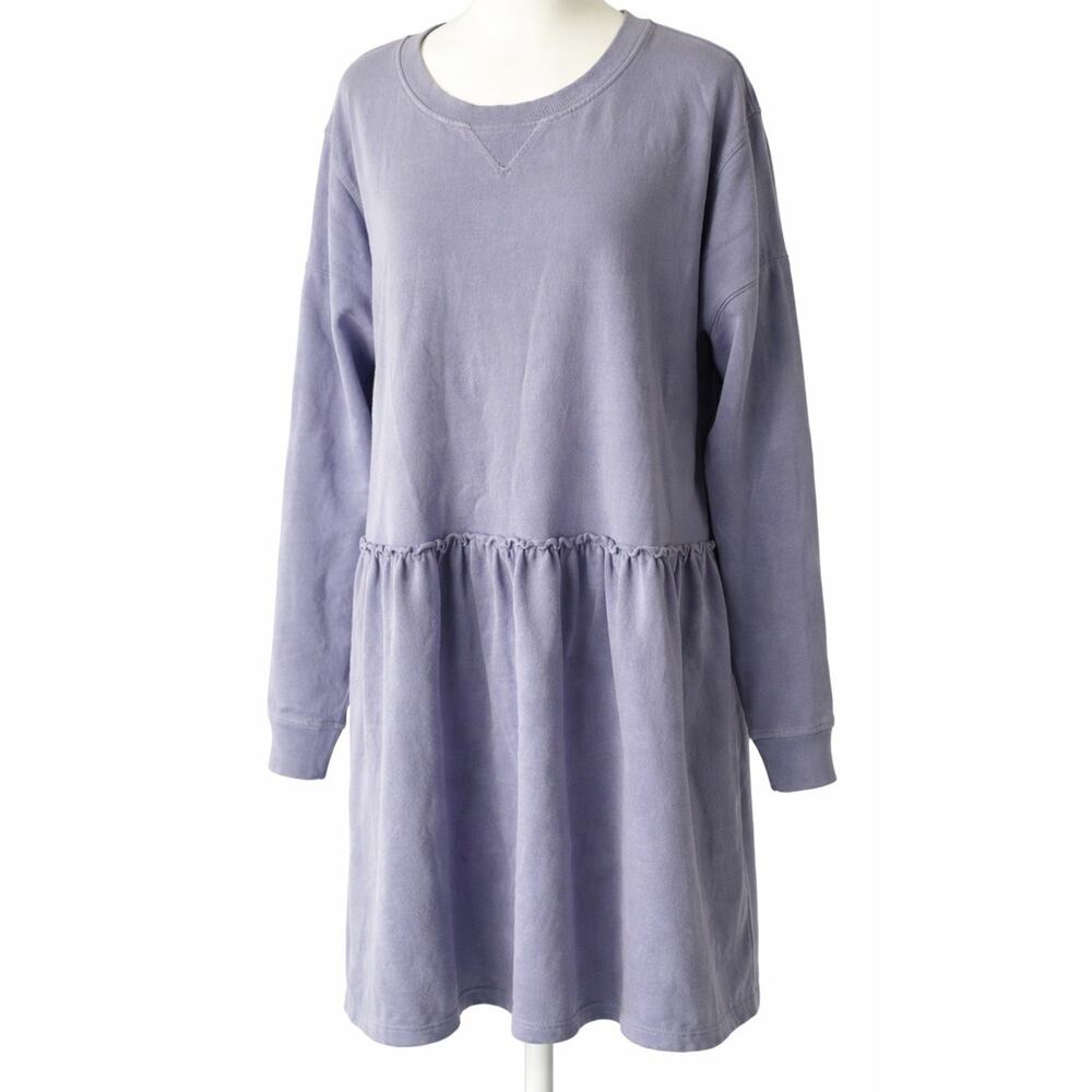 Woolworths Babydoll Sweatshirt Dress XL Purple Ruffle Tunic L/S Cozy Cotton